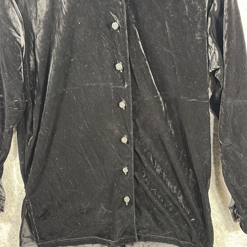 Vintage Honors Button Shirt Women's Small‎ Black Suede Velour Y2K Collared - Picture 5 of 11